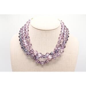 Vintage Lavender Glass Bead Necklace 3 Strand Purple Blue 17"